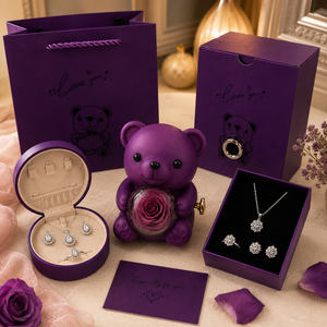 Romantic purple teddy bear gift set