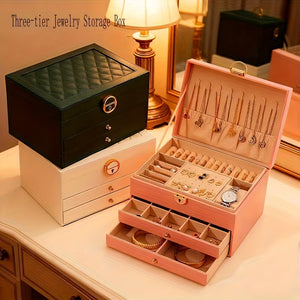 Three-Layer Jewellery Box — Velvet-Lined (+ FREE Crystal Set)
