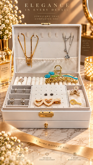 Two-Layer Jewellery Box — Velvet-Lined (+ FREE Set of 9 pieces jewelry bundle )