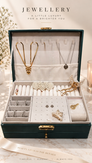 Two-Layer Jewellery Box — Velvet-Lined (+ FREE Set of 9 pieces jewelry bundle )