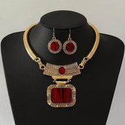 Vintage Multicolor Rhinestone Carved Tassel Necklace &amp; Earrings Set