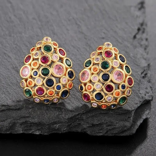Colorful Copper Zirconia Gold-Plated Water Drop Earrings