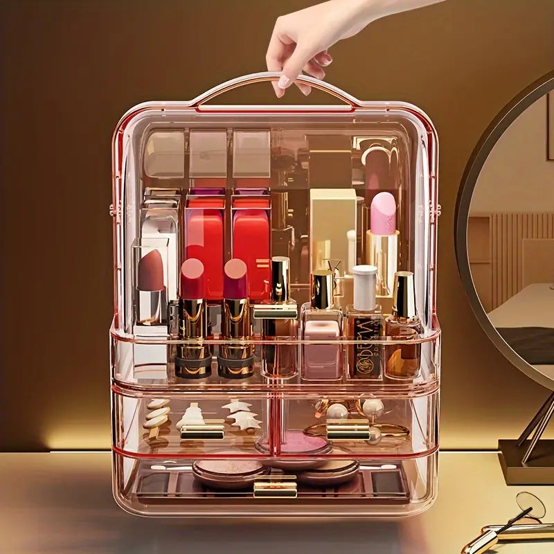 Transparent Makeup Storage Box with a Handle.