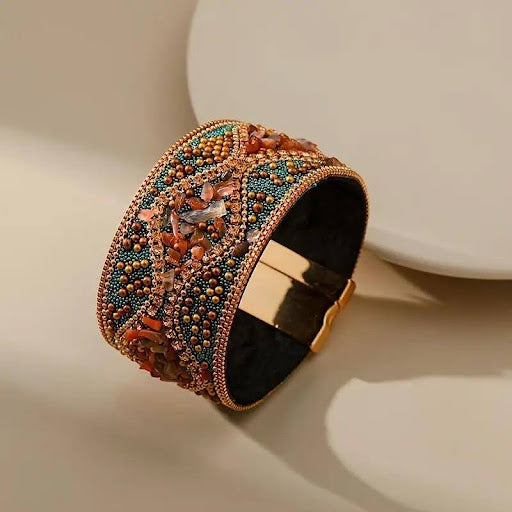 Boho Red Beaded Faux Leather Bracelet