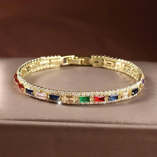 18K Gold Plated Triple Row Rainbow Bracelet
