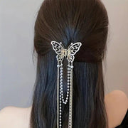 Butterfly Shark Clip Imitation Pearl Chain Tassel Hair Claw Clip