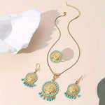 22K Golden Plated Copper  Round Pendant Necklace Set