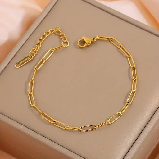 Stainless Steel Oval Chain Rhinestone Bracelet