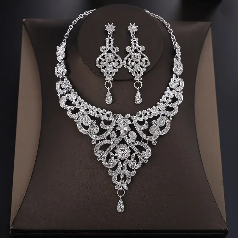 Silver Rhinestone Flower Set