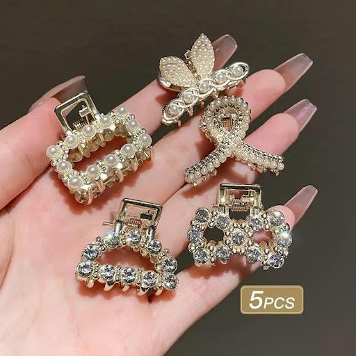5PCS Small Imitation Pearl Hair Claw for Messy Hair