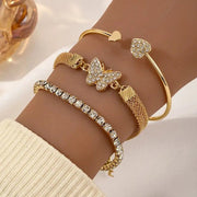 3pcs Butterfly Charm Bracelet Set With Rhinestones
