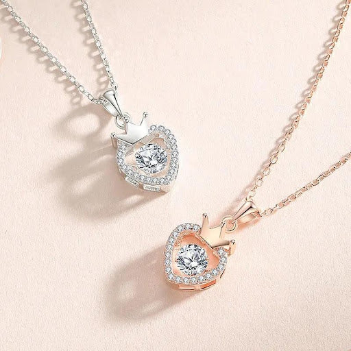 Moissanite Zircon Heart Crown Pendant Necklace