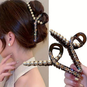 Hair Claw Clip with Imitation Pearls and Rhinestones