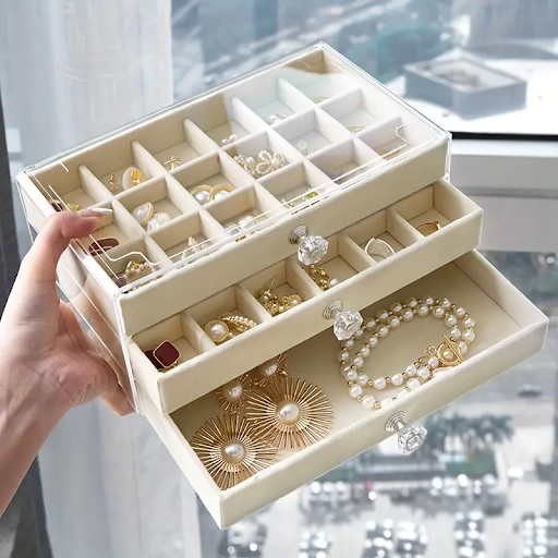 Acrylic 3-Layer Jewelry Box with Velvet Drawers