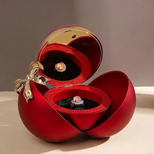 Elegant Rose Flower Rings Box Sphere Shape Jewelry Container