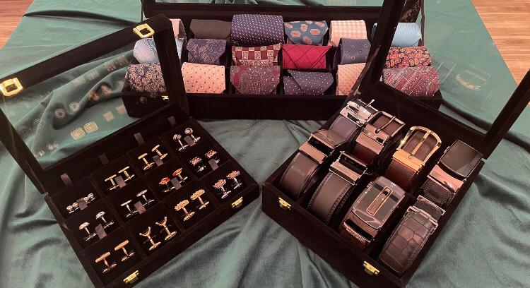 Premium Leathered Watch, tie, Belts and Cufflinks storage boxes
