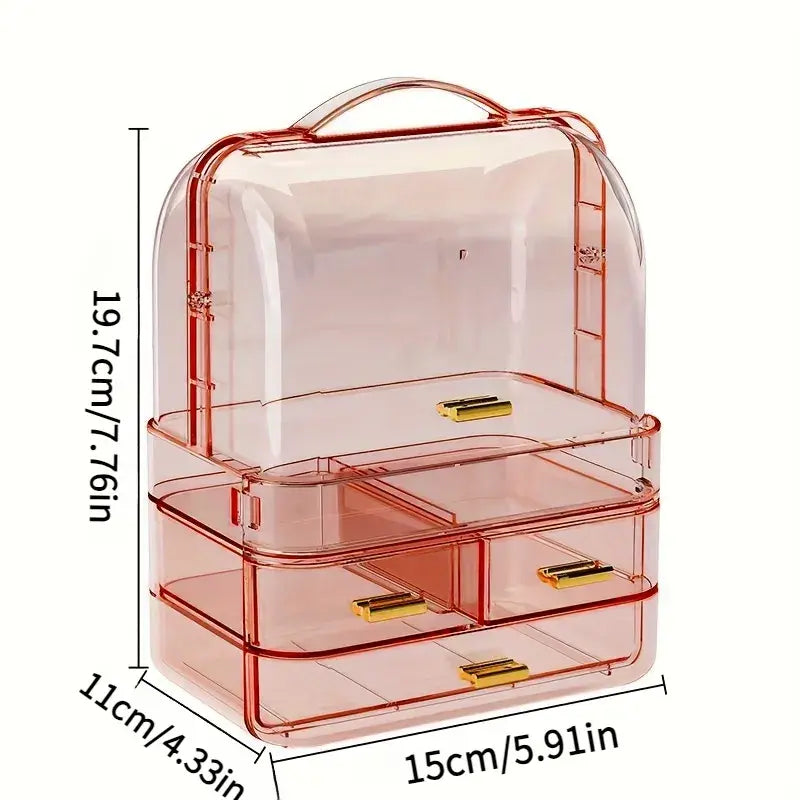 Transparent Makeup Storage Box with a Handle.