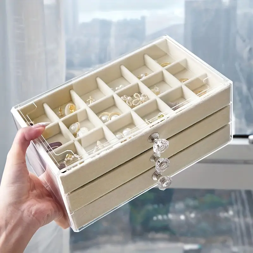 Acrylic 3-Layer Jewelry Box with Velvet Drawers