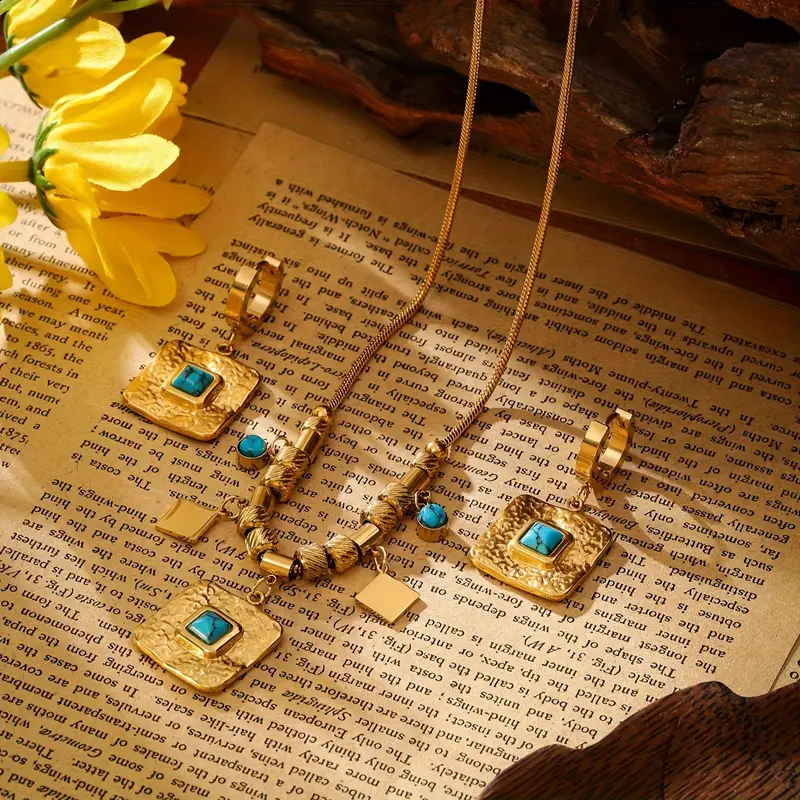 Vintage Jewelry Set 1 Pair of Earrings + 1 Necklace + 1 Ring Vintage