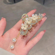 Shiny Rhinestone & Camelia Design Golden Hair Claw