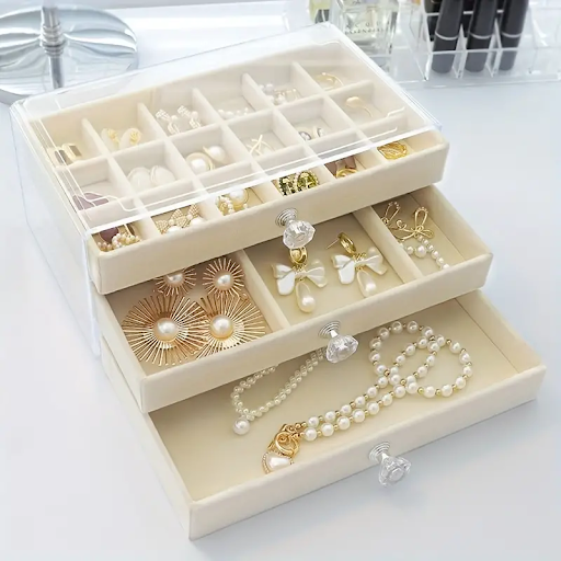 Acrylic 3-Layer Jewelry Box with Velvet Drawers