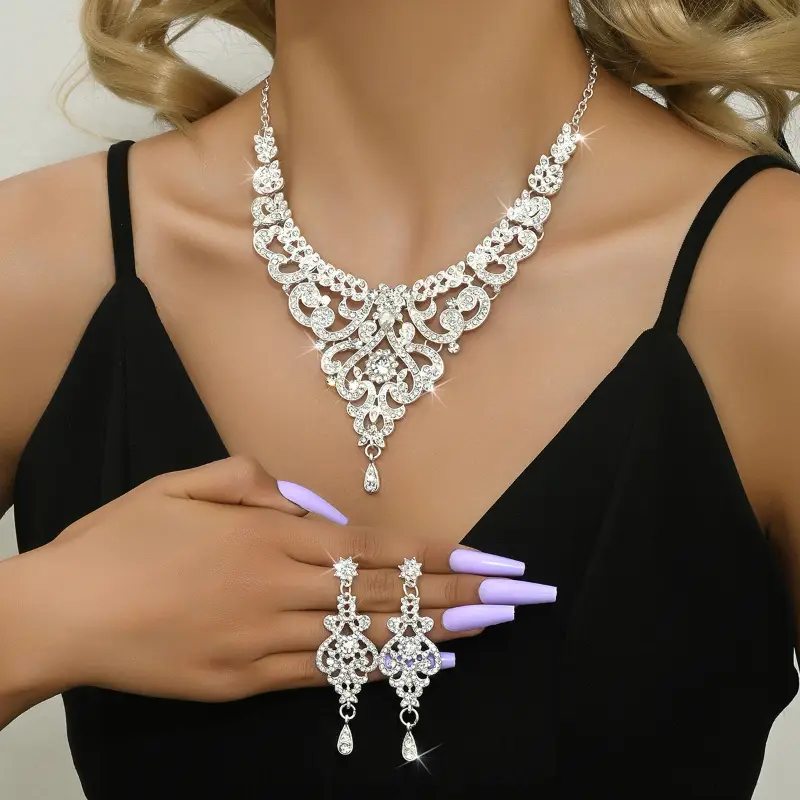 Silver Rhinestone Flower Set