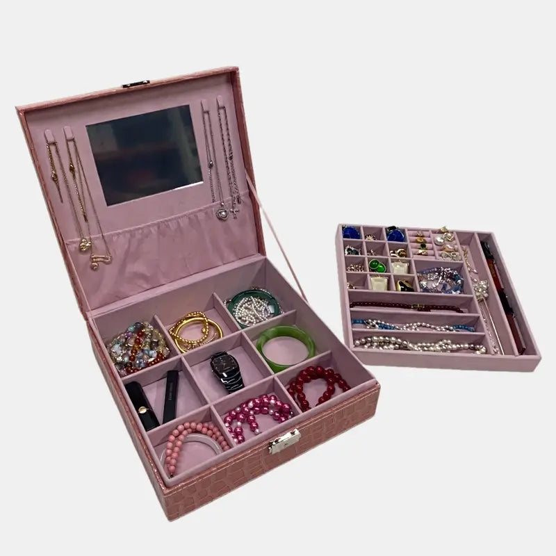 double-layer square  Leather Jewelry Box