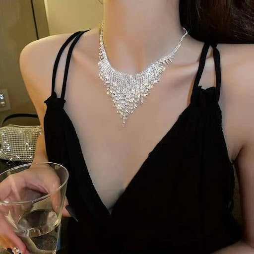 Elegant Luxury Silver-Plated  Earrings and Necklace Set