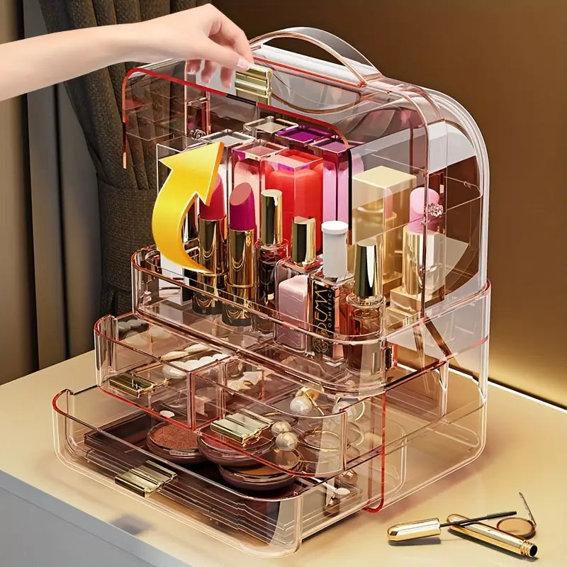 Transparent Makeup Storage Box with a Handle.
