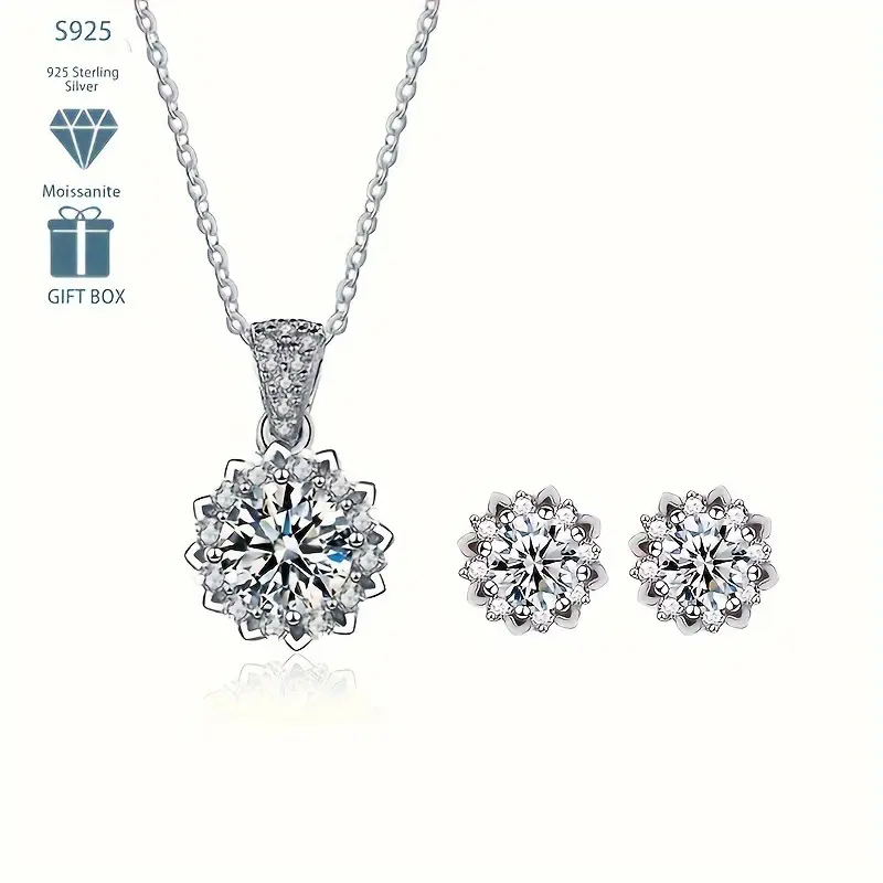 Moissanite Necklace & Earrings Set