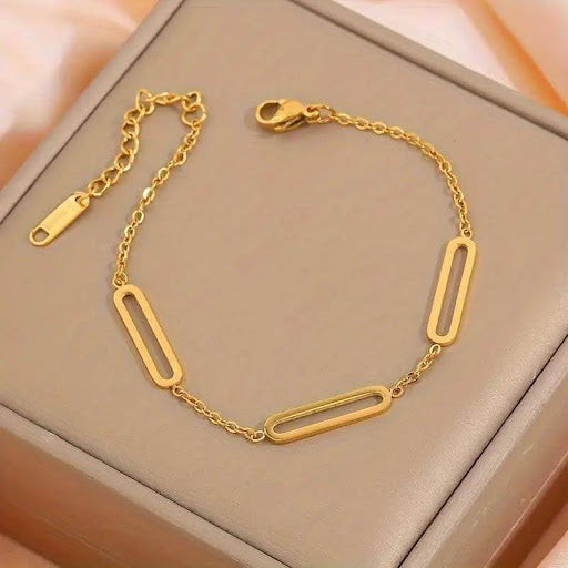Stainless Steel 3D Ellipse Rhinestone Bracelet