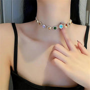 Elegant Y2K-Inspired Colorful Gemstone Choker Necklace