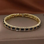 18K Gold Plated Triple Row Black Bracelet