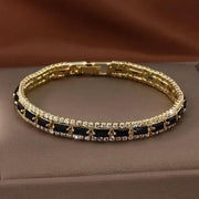 18K Gold Plated Triple Row Black Bracelet