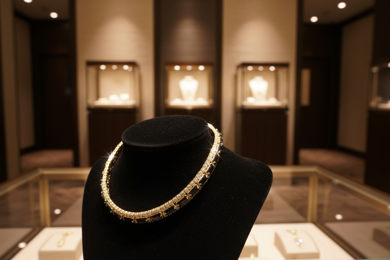 18K Gold Plated Triple Row Black Bracelet