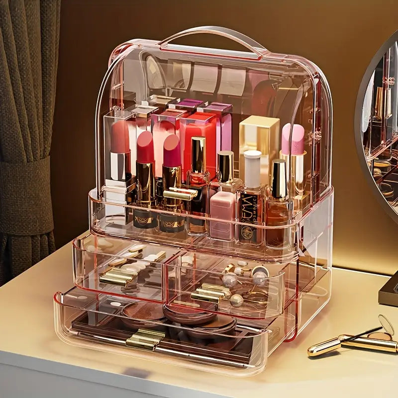 Transparent Makeup Storage Box with a Handle.