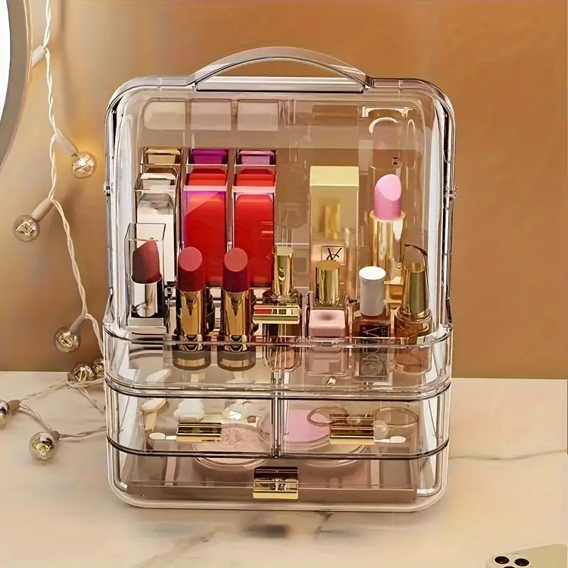 Transparent Makeup Storage Box with a Handle.