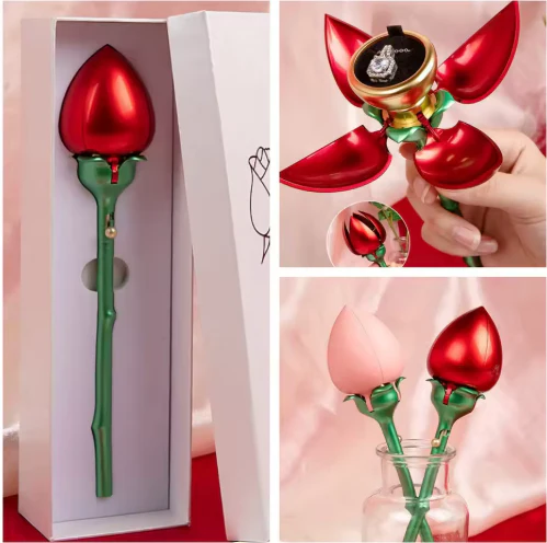 Rose Shape Jewelry Box Case for Rings Automatic Opening