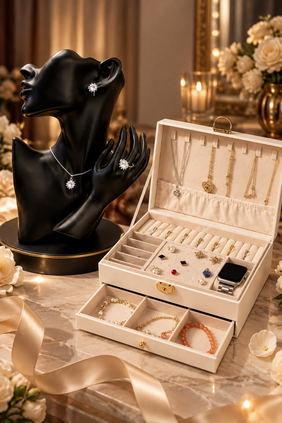 Two-Layer jewellery box in candlelit elegance