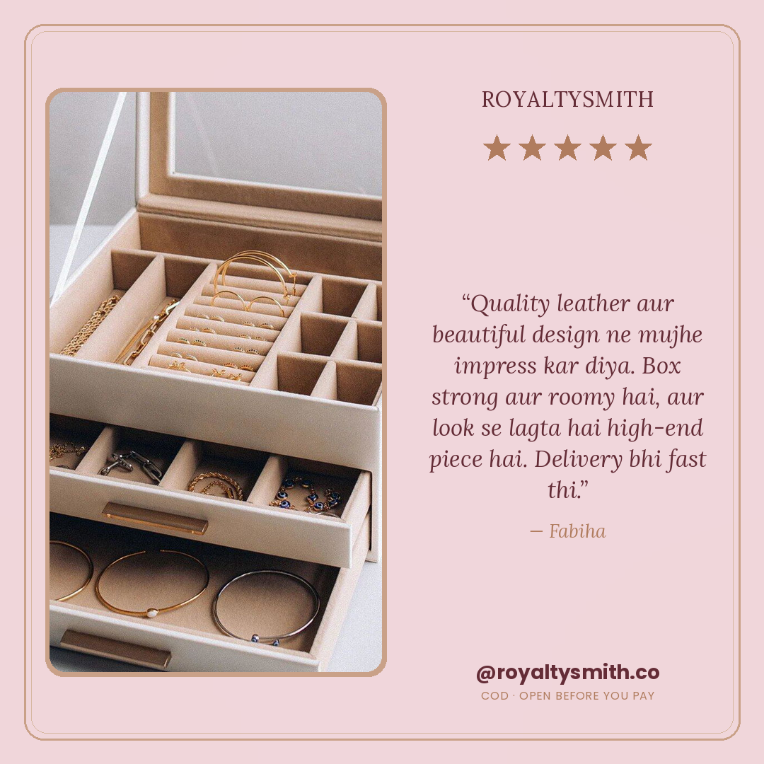 Verified 5-star review from Fabiha — quality leather, strong and roomy, fast delivery