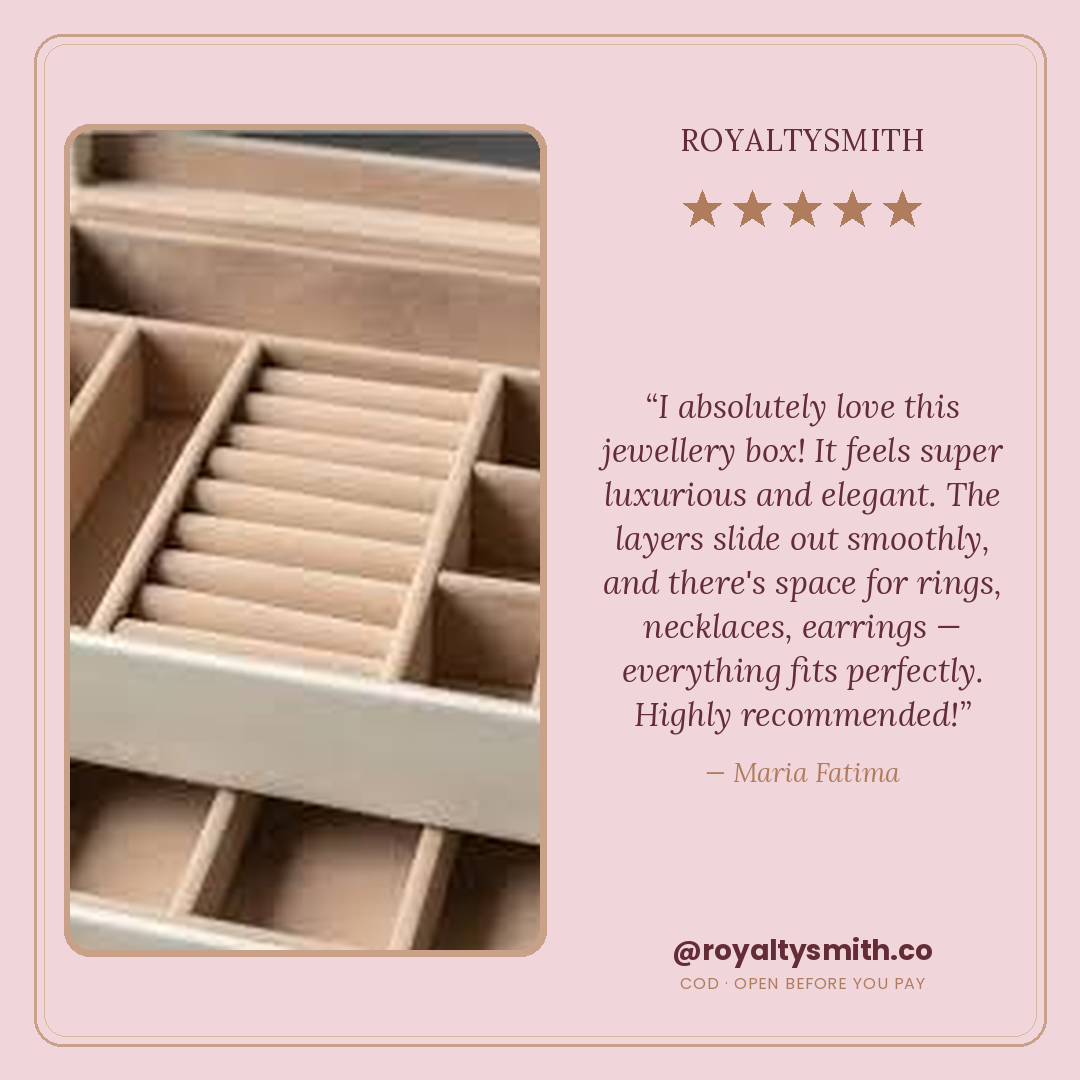 Verified 5-star review from Maria Fatima — layers slide out smoothly, everything fits perfectly