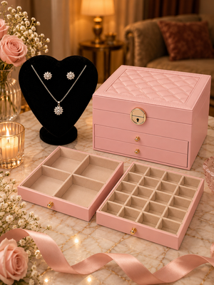 Three-Layer Jewellery Box — Velvet-Lined (+ FREE Crystal Set)