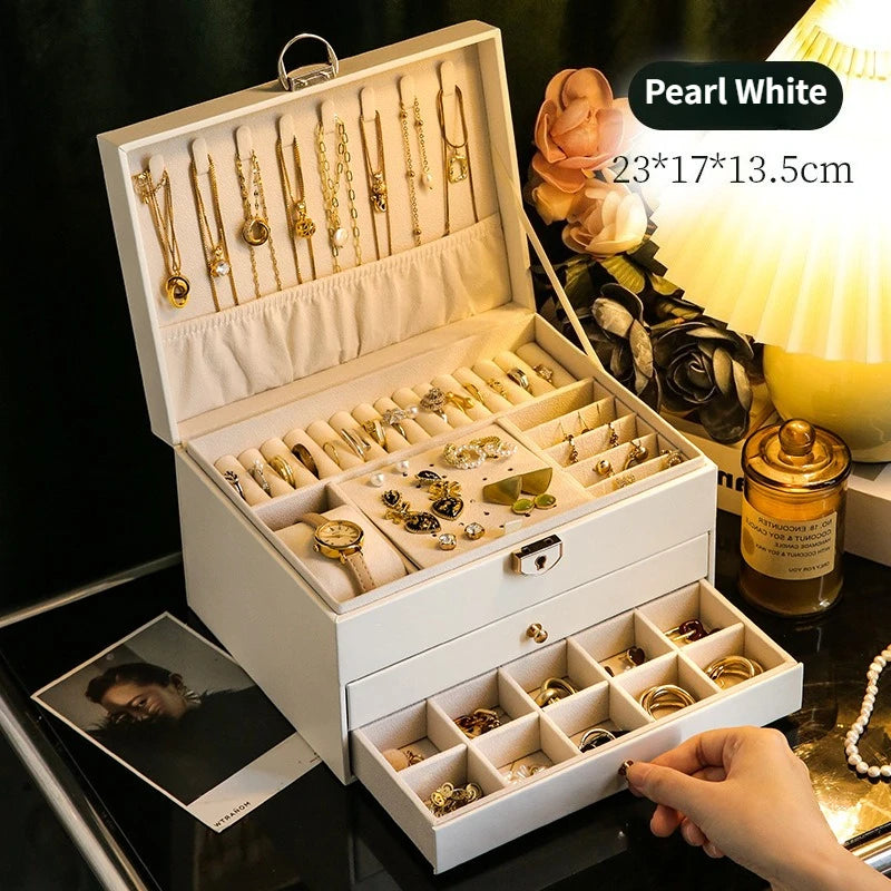 Luxury Three Layers High Quality Leather Jewelry Box