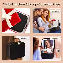 Travel Makeup Bag with LED Make up Case with Vanity Mirror 3 Color Setting Cosmetic Box Organizer for Beauty Tools Accessories