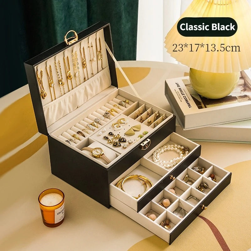 Luxury Three Layers High Quality Leather Jewelry Box