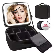 Travel Makeup Bag with LED Make up Case with Vanity Mirror 3 Color Setting Cosmetic Box Organizer for Beauty Tools Accessories