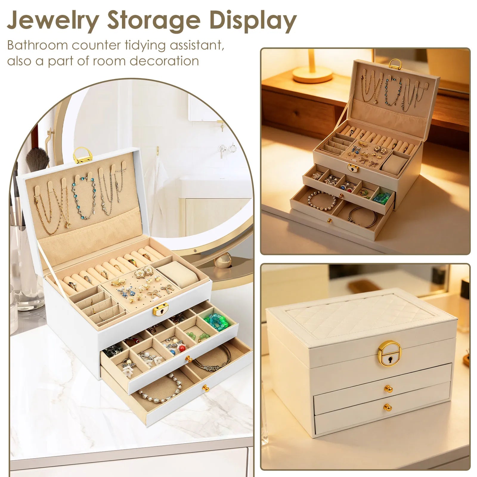 Luxury Three Layers High Quality Leather Jewelry Box