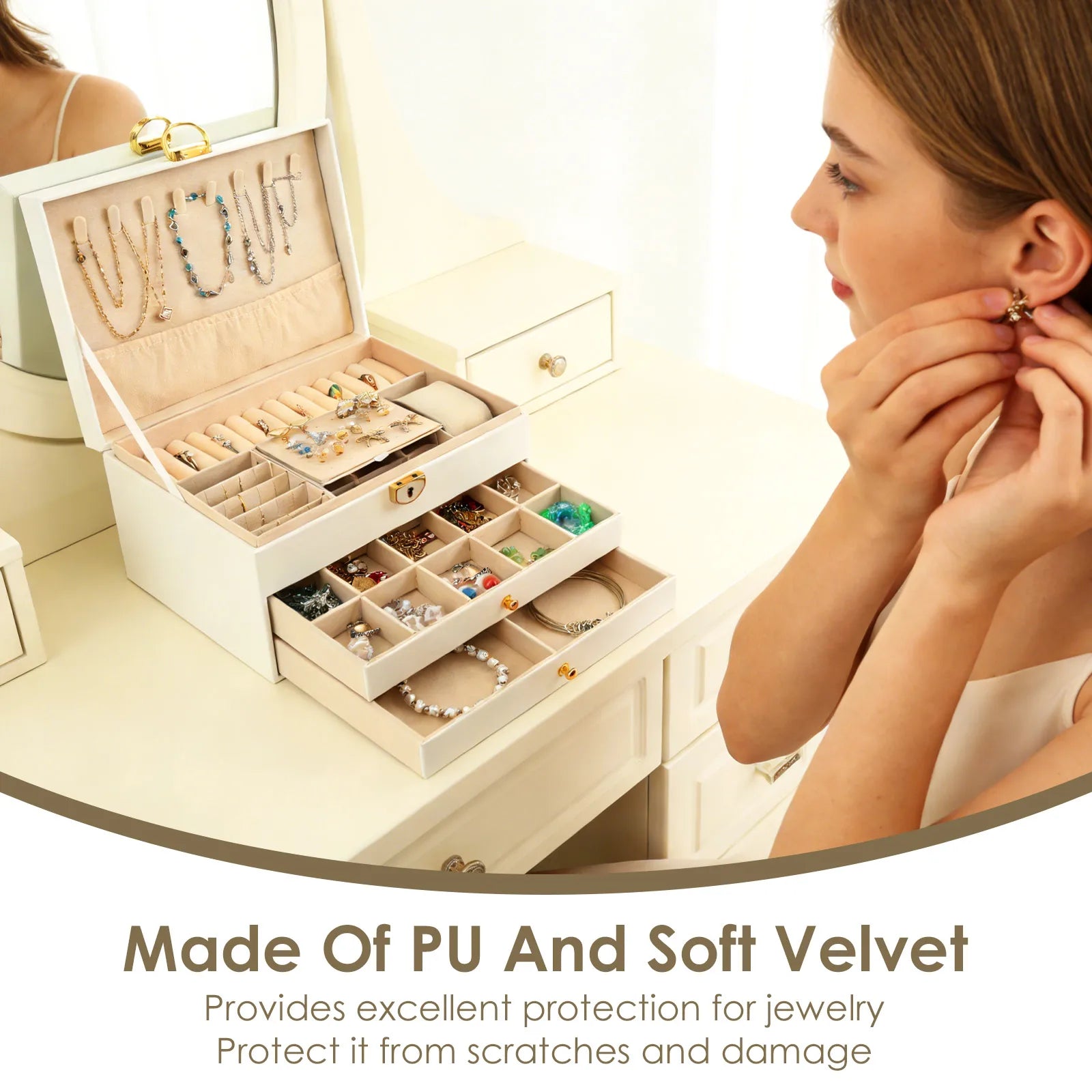 Luxury Three Layers High Quality Leather Jewelry Box