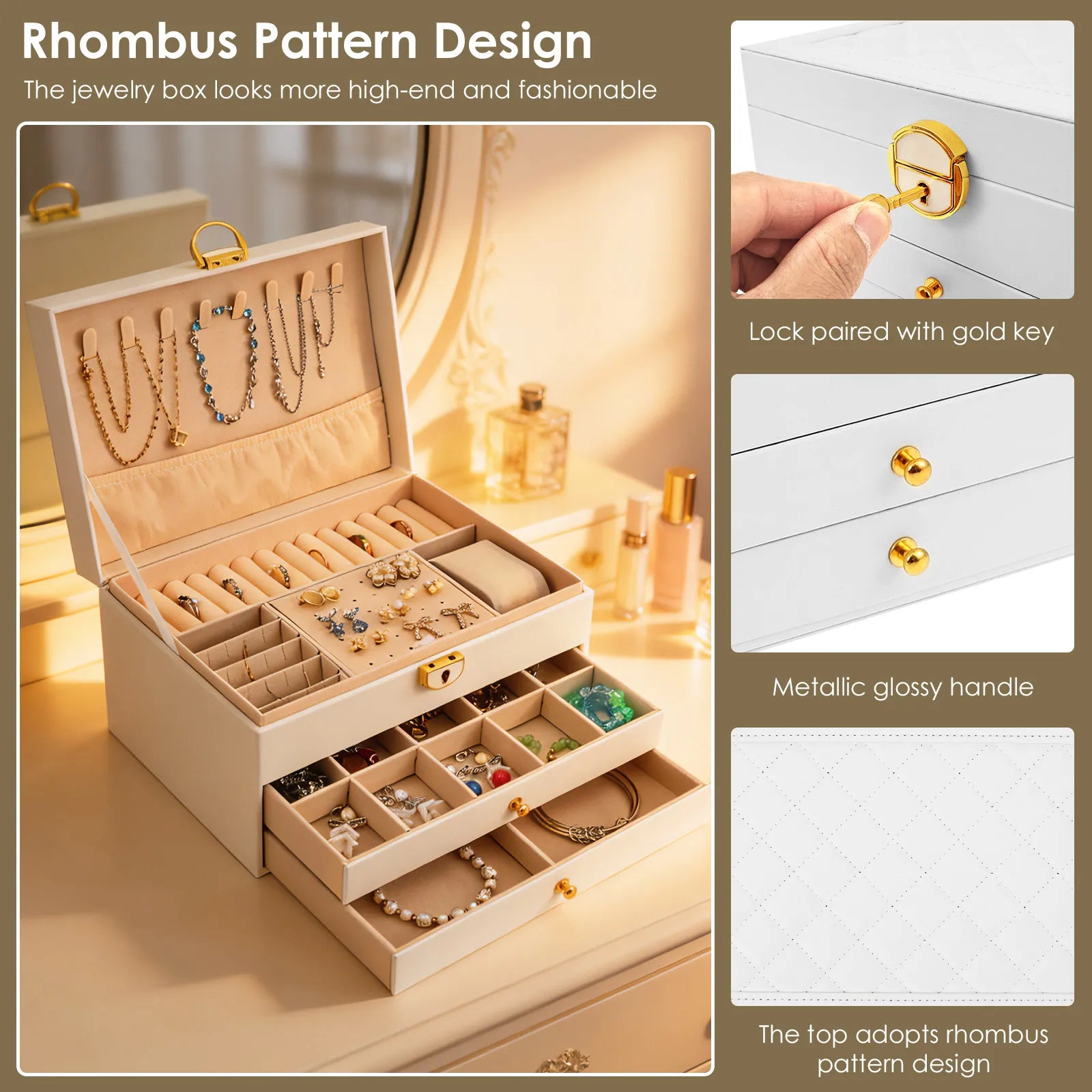 Luxury Three Layers High Quality Leather Jewelry Box