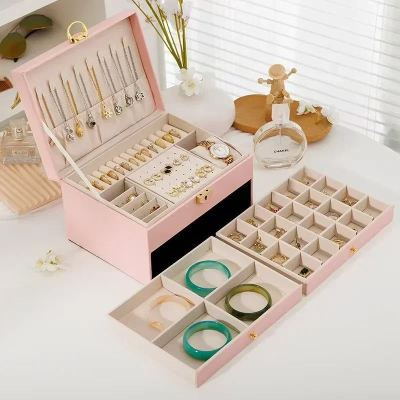 Luxury Three Layers High Quality Leather Jewelry Box
